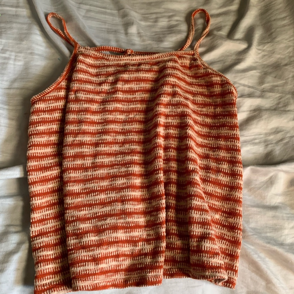 Orange and white boho vintage stripped halter top with open string back